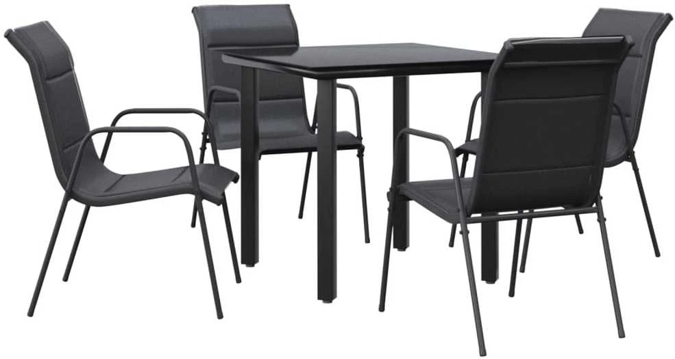 Lauko baldų komplektas Sodo valgomojo komplektas, 5 dalių, juodas, plienas/tekstilenas