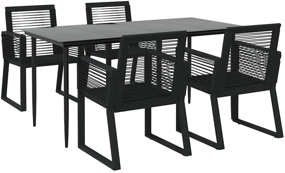Lauko baldų komplektas Sodo valgomojo komplektas, 5 dalių, juodas, PVC ratanas