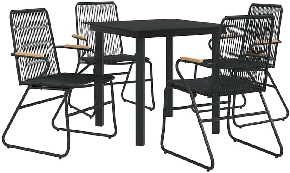 Lauko baldų komplektas Sodo valgomojo komplektas, 5 dalių, juodas, PVC ratanas