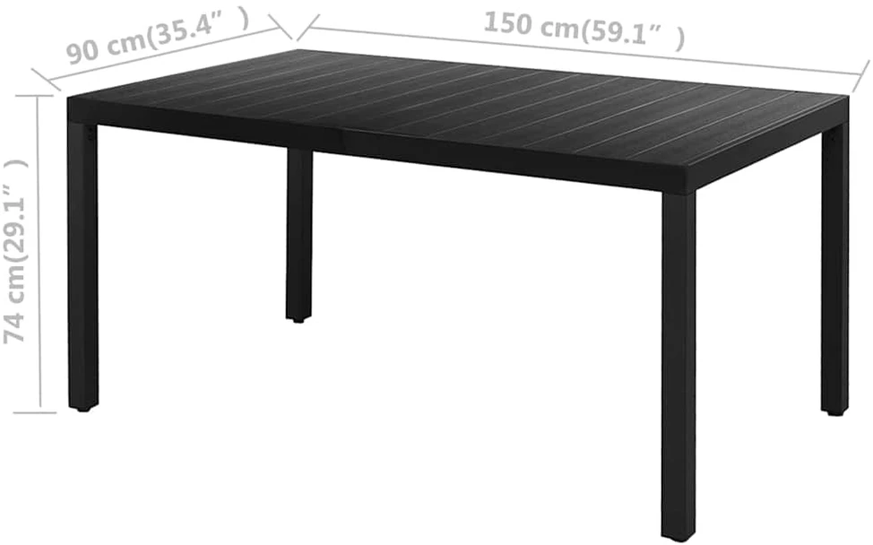 Lauko baldų komplektas Sodo valgomojo komplektas, 5 dalių, juodas, PVC ratanas