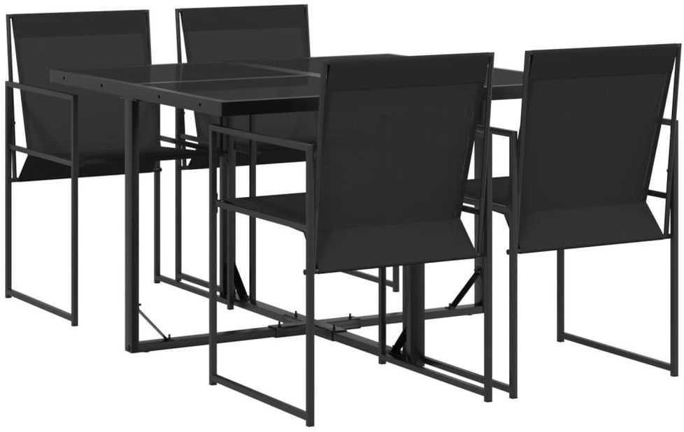 Lauko baldų komplektas Sodo valgomojo komplektas, 5 dalių, juodas, tekstilenas