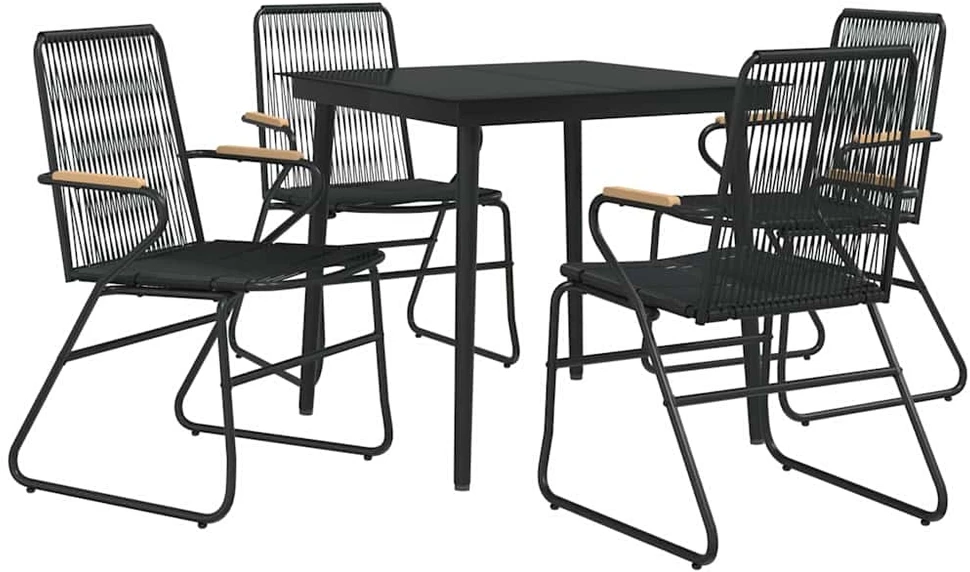 Lauko baldų komplektas Sodo valgomojo komplektas, 5 dalių, juodas, PVC ratanas