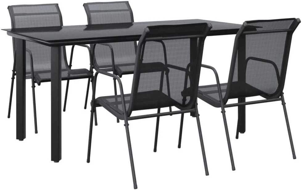 Lauko baldų komplektas Sodo valgomojo komplektas, 5 dalių, juodas, plienas/tekstilenas