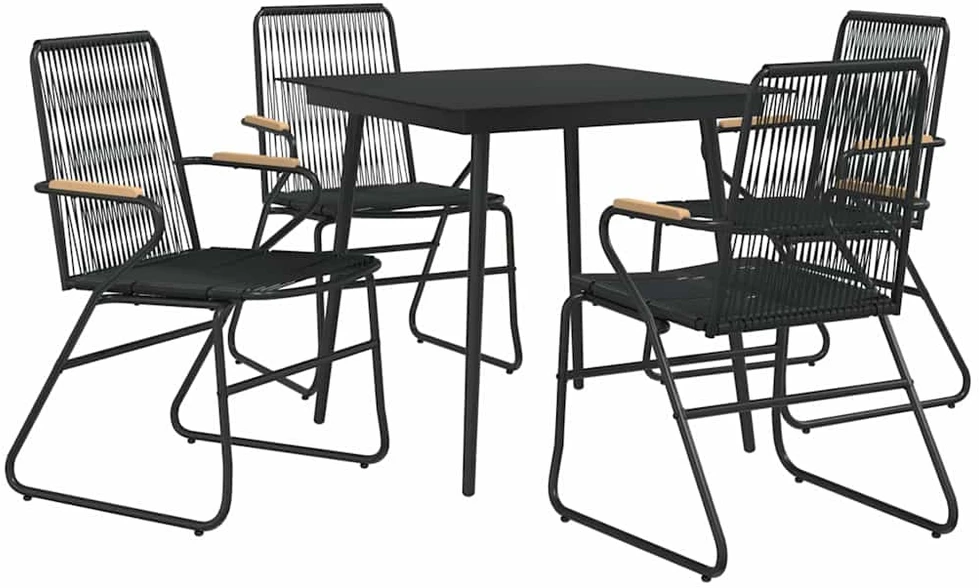 Lauko baldų komplektas Sodo valgomojo komplektas, 5 dalių, juodas, PVC ratanas