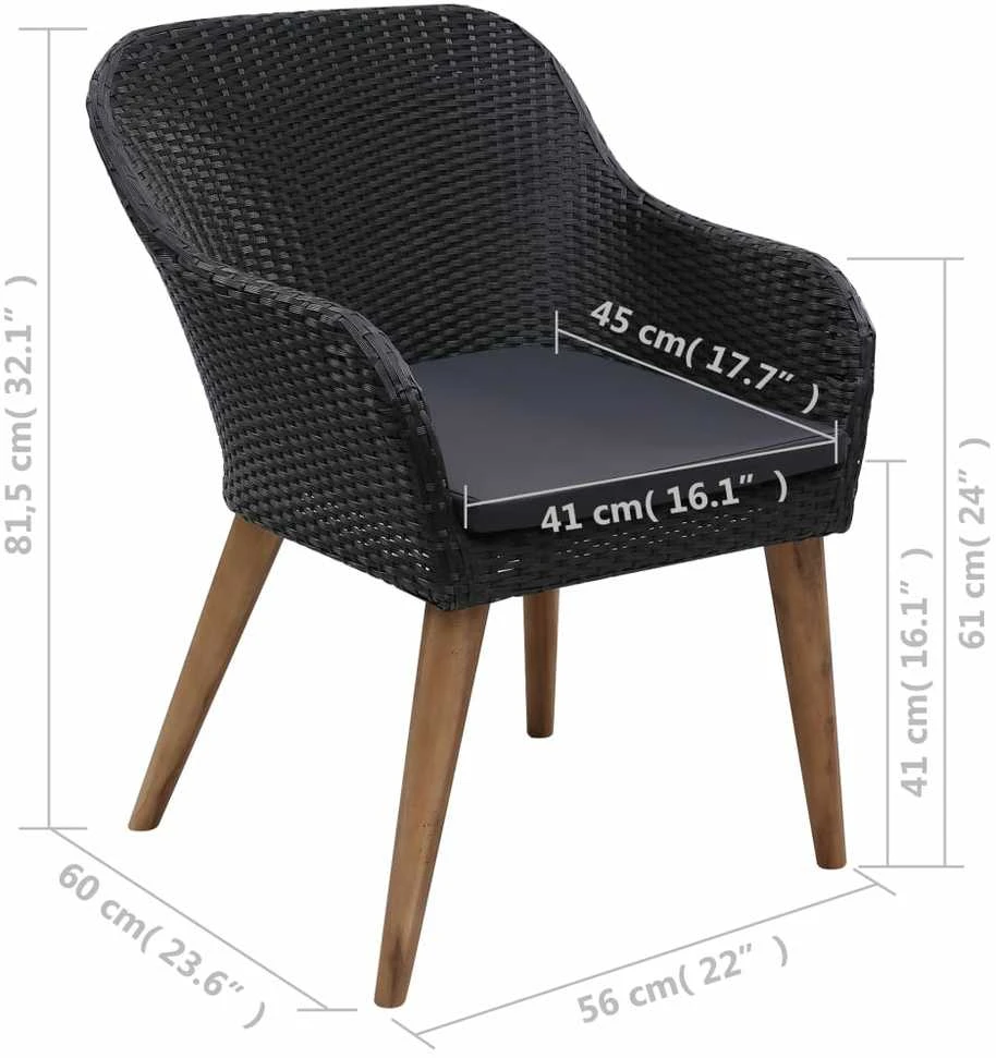 Lauko baldų komplektas Sodo valgomojo komplektas, 5 dalių, juodas (147876+2x44153)