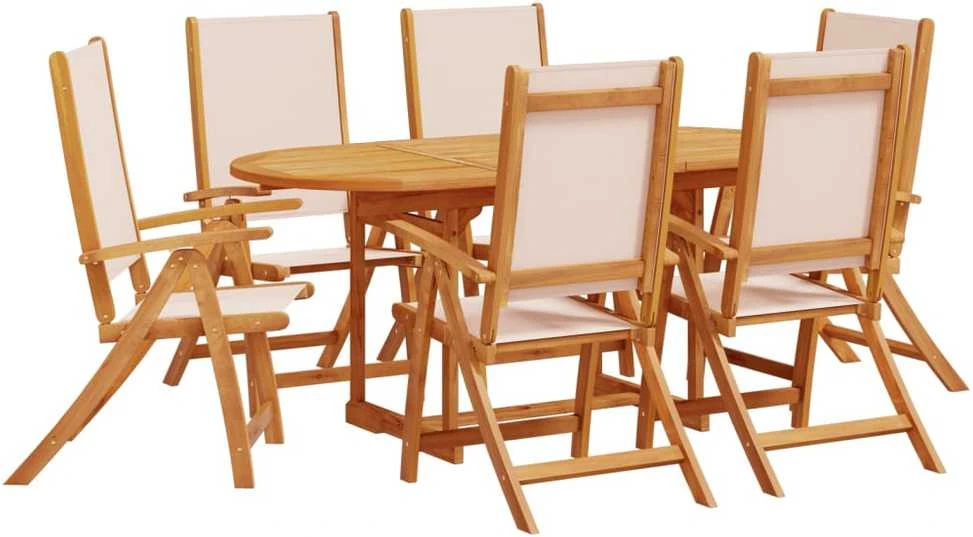 Lauko baldų komplektas Sodo valgomojo komplektas, 7 dalių, akacija ir tekstilenas