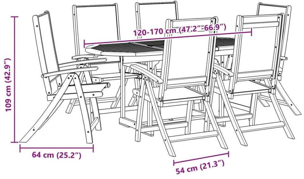 Lauko baldų komplektas Sodo valgomojo komplektas, 7 dalių, akacija ir tekstilenas