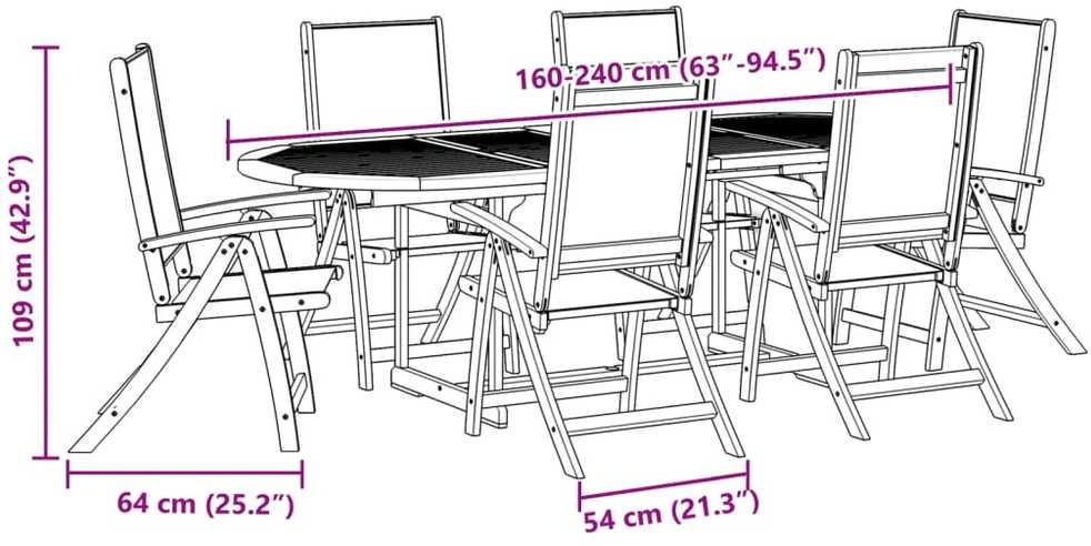 Lauko baldų komplektas Sodo valgomojo komplektas, 7 dalių, akacija ir tekstilenas