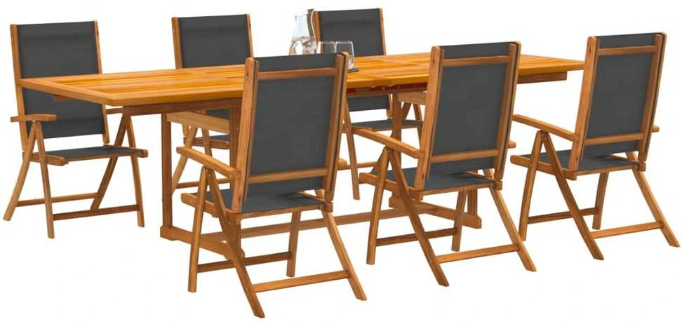 Lauko baldų komplektas Sodo valgomojo komplektas, 7 dalių, akacija ir tekstilenas