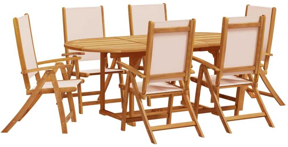 Lauko baldų komplektas Sodo valgomojo komplektas, 7 dalių, akacija ir tekstilenas