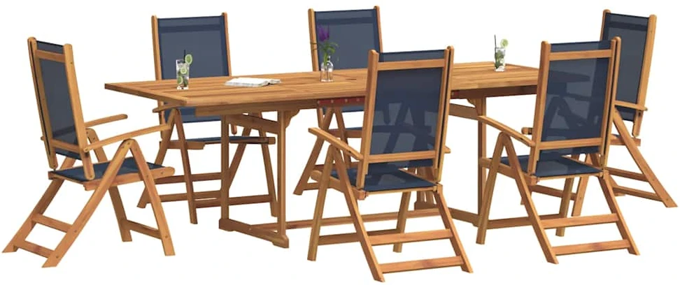 Lauko baldų komplektas Sodo valgomojo komplektas, 7 dalių, akacija ir tekstilenas