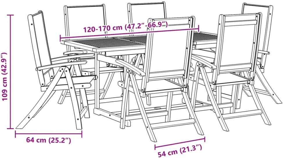 Lauko baldų komplektas Sodo valgomojo komplektas, 7 dalių, akacija ir tekstilenas
