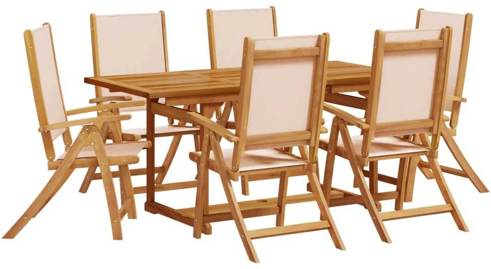 Lauko baldų komplektas Sodo valgomojo komplektas, 7 dalių, akacija ir tekstilenas