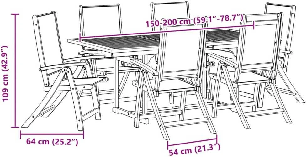 Lauko baldų komplektas Sodo valgomojo komplektas, 7 dalių, akacija ir tekstilenas