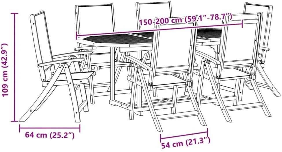 Lauko baldų komplektas Sodo valgomojo komplektas, 7 dalių, akacija ir tekstilenas