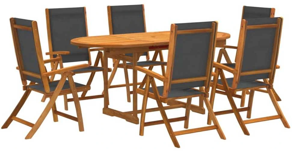 Lauko baldų komplektas Sodo valgomojo komplektas, 7 dalių, akacija ir tekstilenas