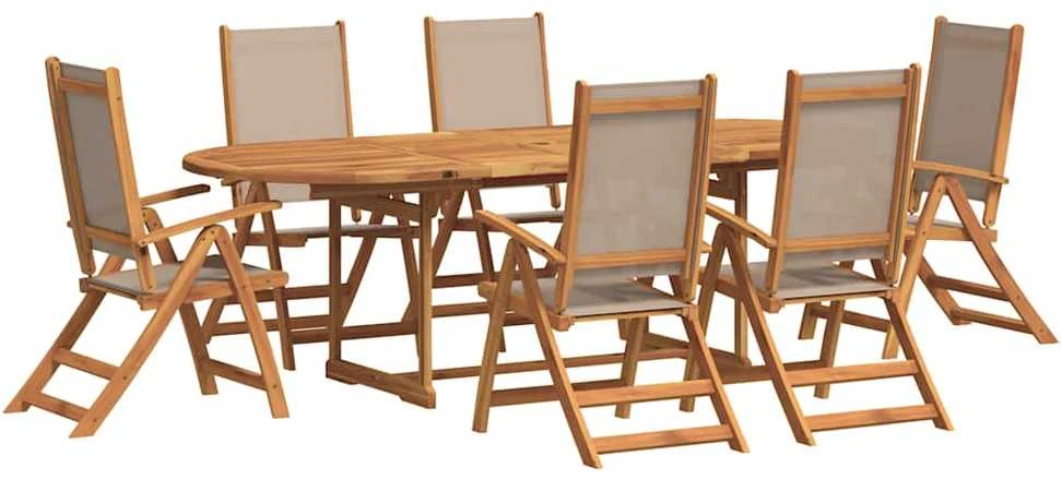 Lauko baldų komplektas Sodo valgomojo komplektas, 7 dalių, akacija ir tekstilenas