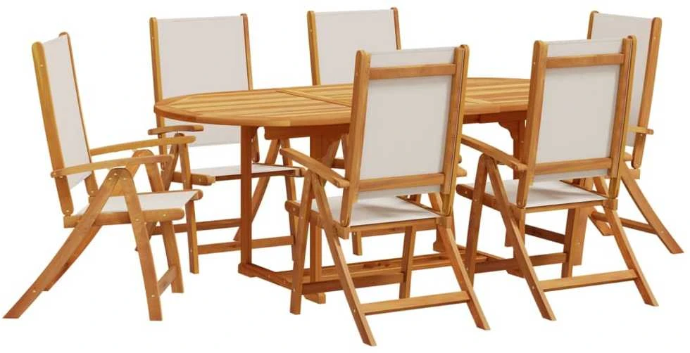 Lauko baldų komplektas Sodo valgomojo komplektas, 7 dalių, akacija ir tekstilenas