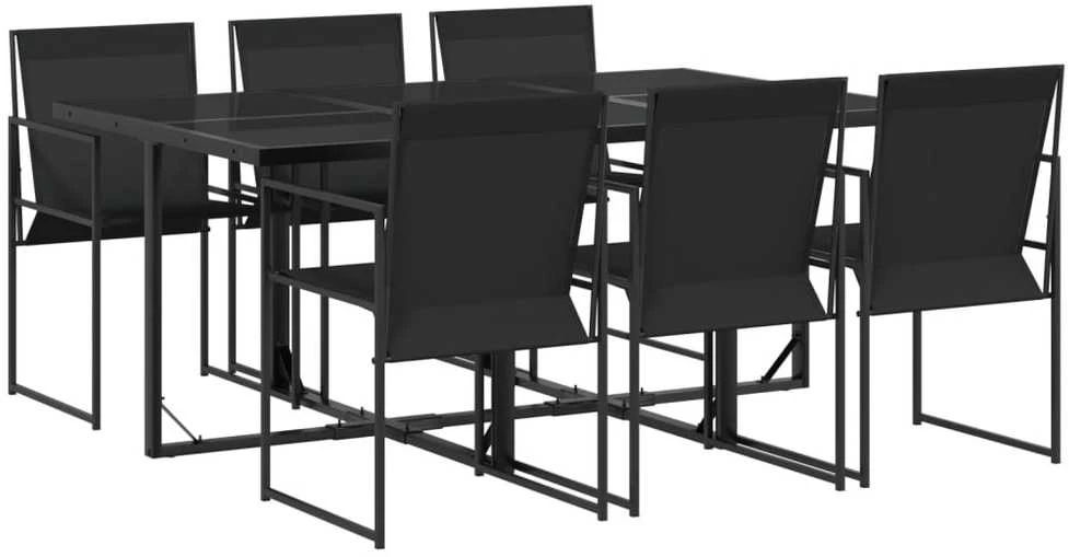 Lauko baldų komplektas Sodo valgomojo komplektas, 7 dalių, juodas, tekstilenas