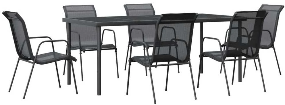 Sodo valgomojo komplektas, 7 dalių, juodas, plienas/tekstilenas