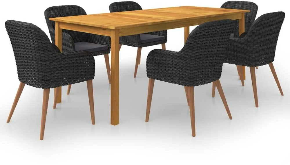 Sodo valgomojo komplektas, 7 dalių, juodas (147877+3x44153)