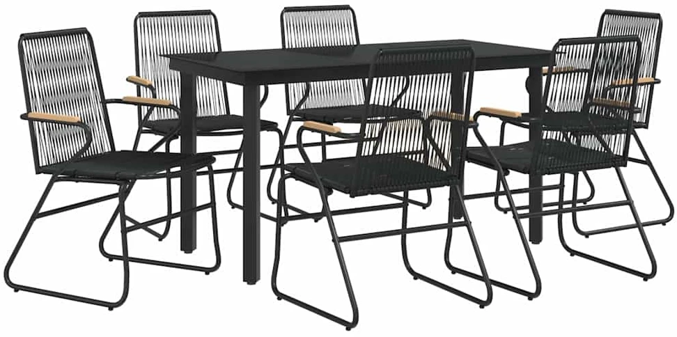 Lauko baldų komplektas Sodo valgomojo komplektas, 7 dalių, juodas, PVC ratanas