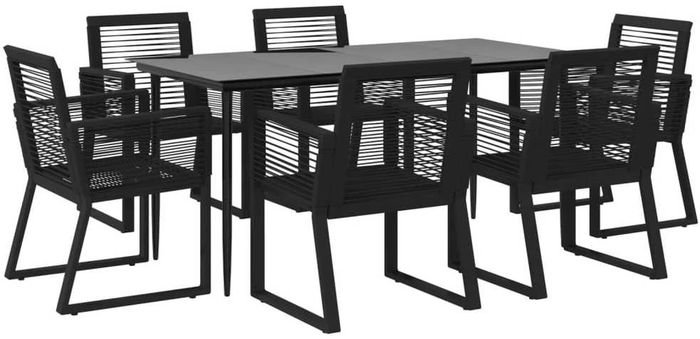Lauko baldų komplektas Sodo valgomojo komplektas, 7 dalių, juodas, PVC ratanas