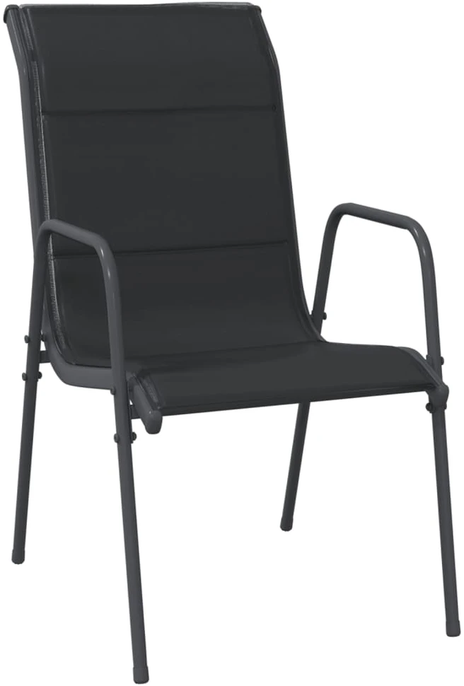 Lauko baldų komplektas Sodo valgomojo komplektas, 7 dalių, juodas, plienas/tekstilenas