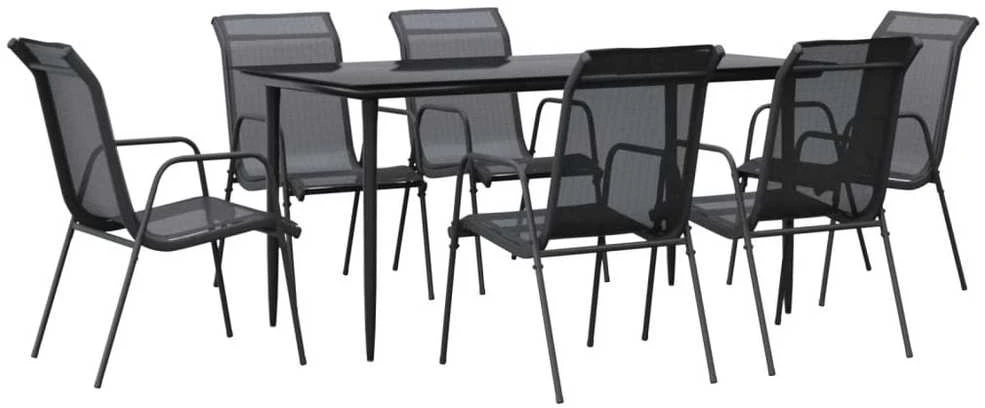 Sodo valgomojo komplektas, 7 dalių, juodas, plienas/tekstilenas