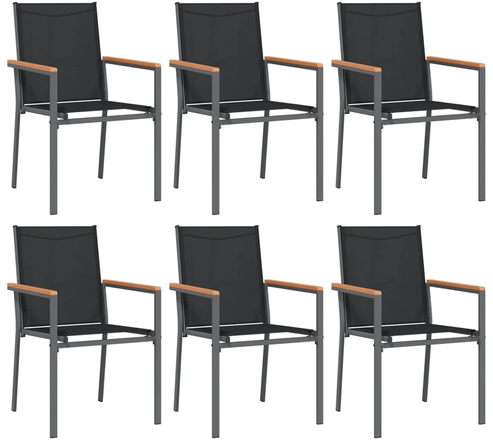 Lauko baldų komplektas Sodo valgomojo komplektas, 7 dalių, juodas, tekstilenas/plienas