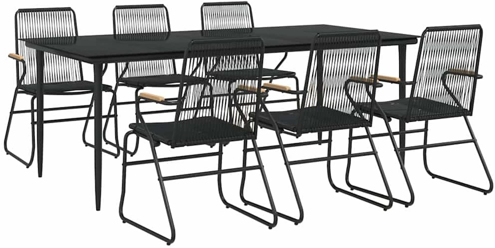 Lauko baldų komplektas Sodo valgomojo komplektas, 7 dalių, juodas, PVC ratanas