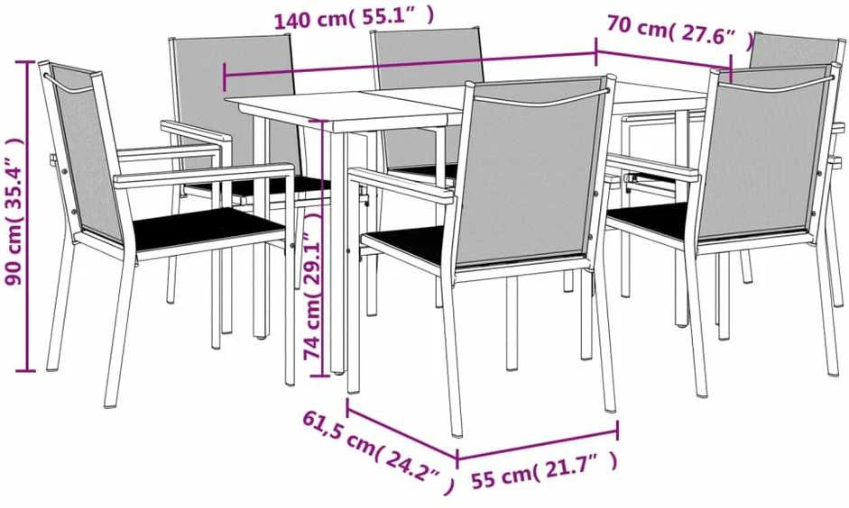 Lauko baldų komplektas Sodo valgomojo komplektas, 7 dalių, juodas, tekstilenas/plienas