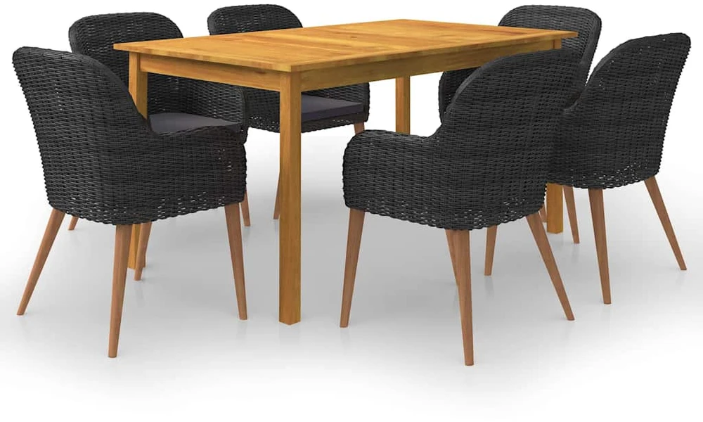 Sodo valgomojo komplektas, 7 dalių, juodas (147876+3x44153)