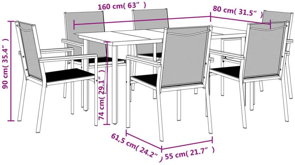 Lauko baldų komplektas Sodo valgomojo komplektas, 7 dalių, juodas, tekstilenas/plienas