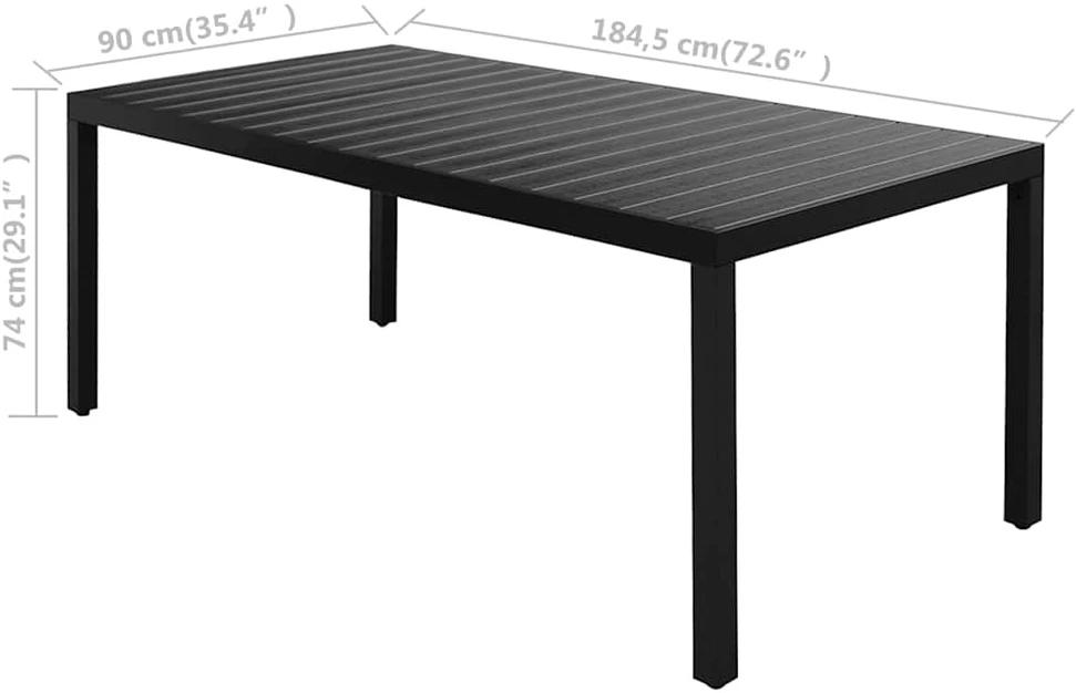 Lauko baldų komplektas Sodo valgomojo komplektas, 7 dalių, juodas, PVC ratanas