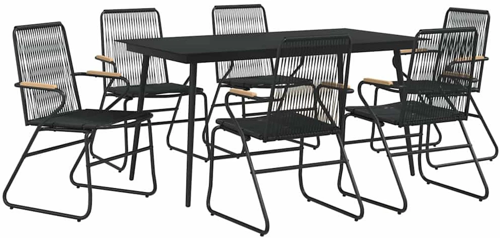 Lauko baldų komplektas Sodo valgomojo komplektas, 7 dalių, juodas, PVC ratanas