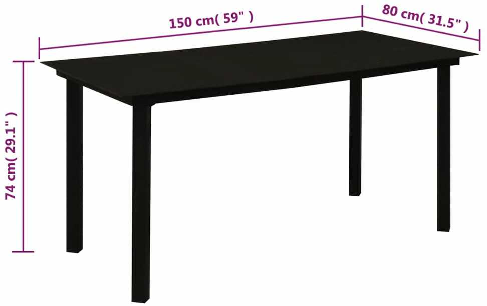 Sodo valgomojo komplektas, 7 dalių, juodas, PVC ratanas