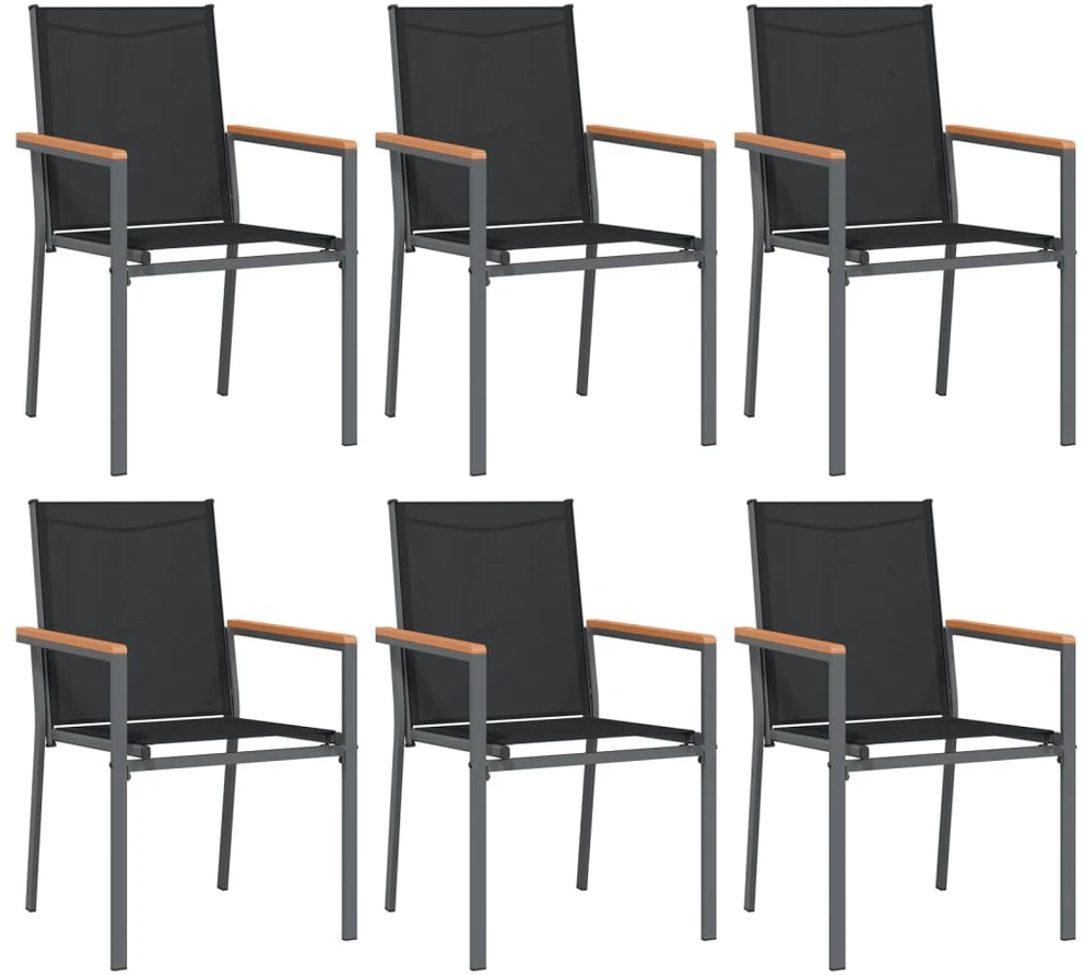 Lauko baldų komplektas Sodo valgomojo komplektas, 7 dalių, juodas, tekstilenas/plienas