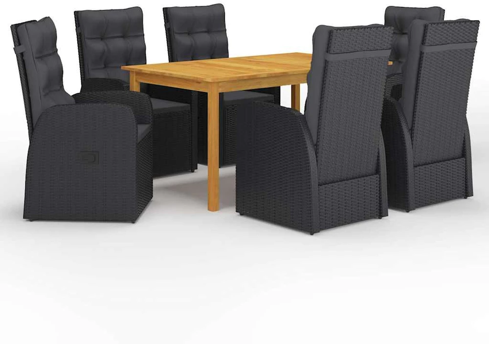 Lauko baldų komplektas Sodo valgomojo komplektas, 7 dalių, juodas (147876+3x46065)