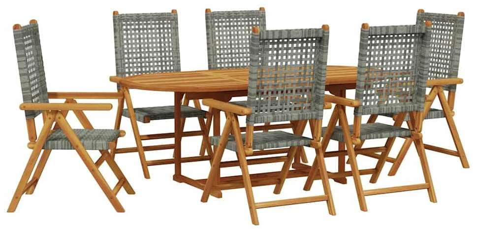 Lauko baldų komplektas Sodo valgomojo komplektas, 7 dalių, pilkas, poliratanas/akacija