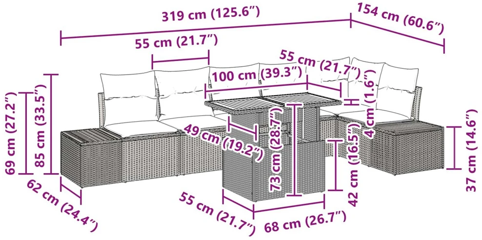 Sodo valgomojo komplektas 7 vnt. 6-Vietų skaičius