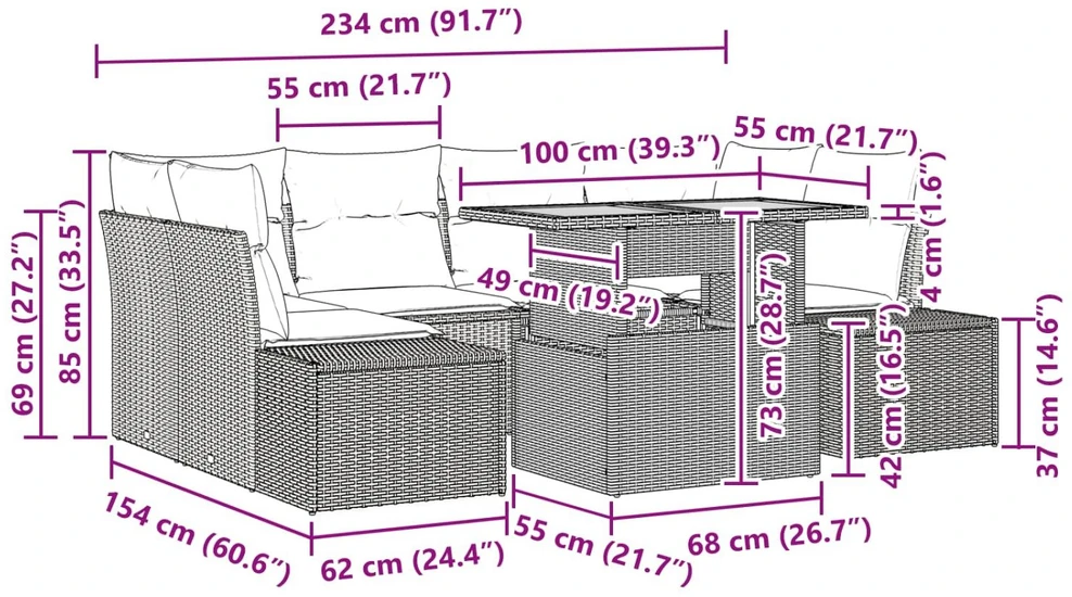 Sodo valgomojo komplektas 7 vnt. 6-Vietų skaičius