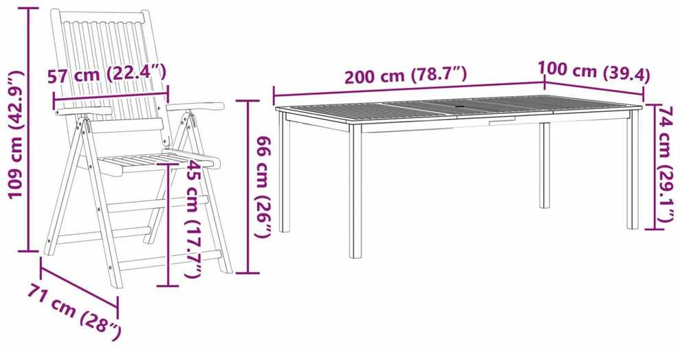 Sodo valgomojo komplektas 7 vnt. Ruda Kietos akacijos mediena