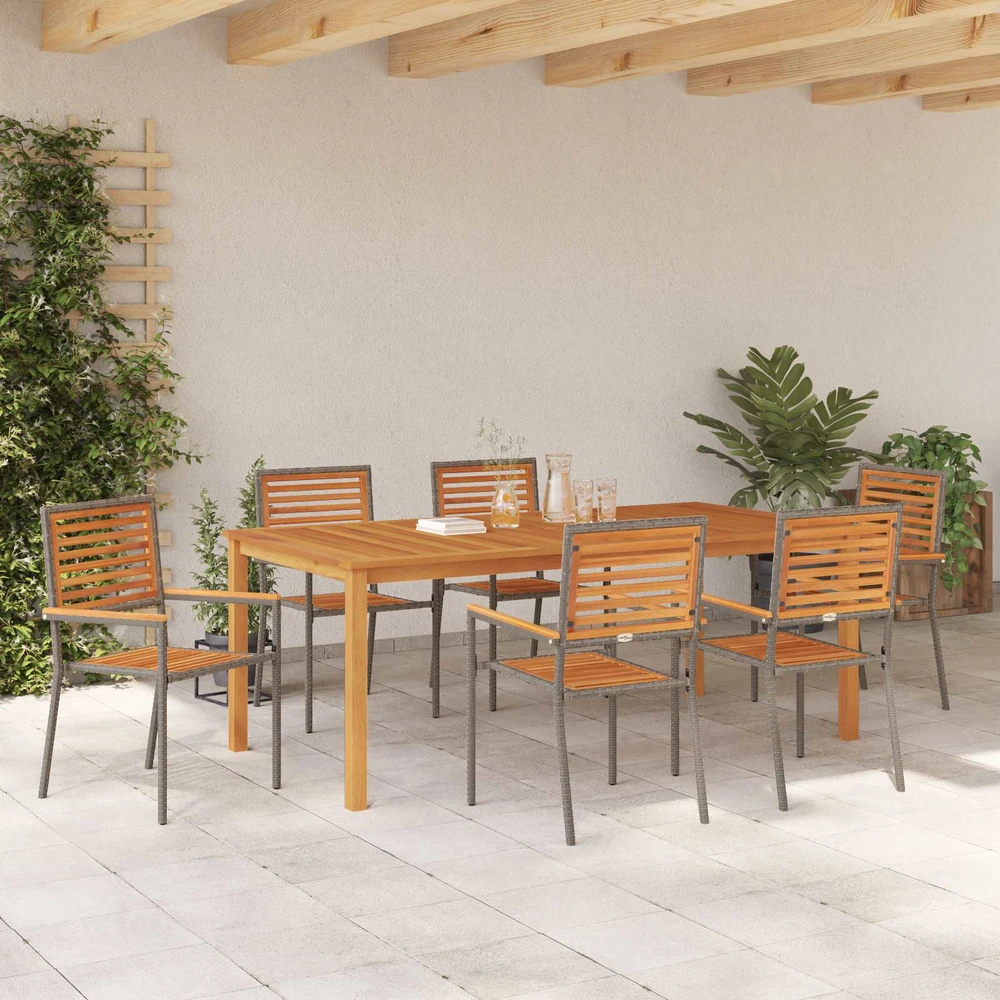 Sodo valgomojo komplektas 7 vnt. Pilka Kietos akacijos mediena