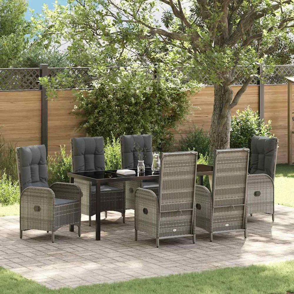 Sodo valgomojo komplektas 7 vnt. Pilka poliratanas