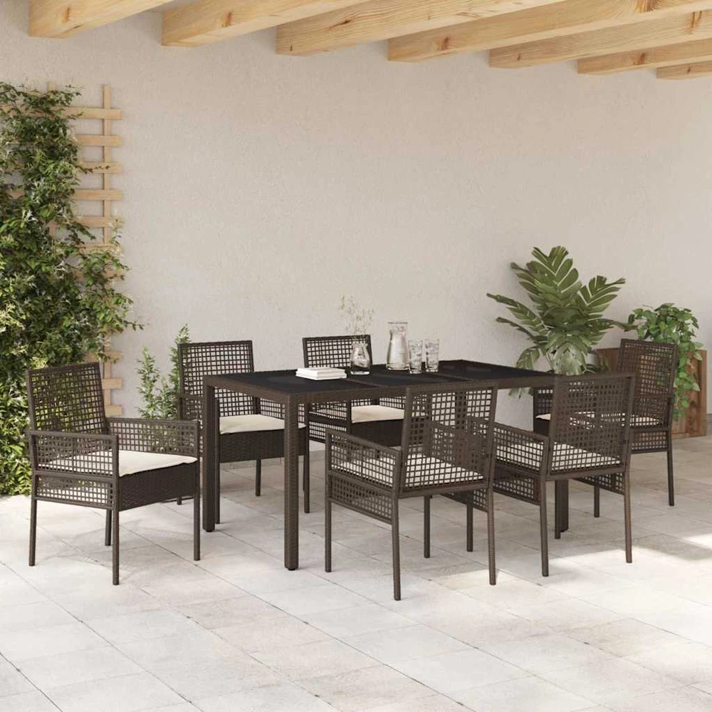 Sodo valgomojo komplektas 7 vnt. Ruda poliratanas