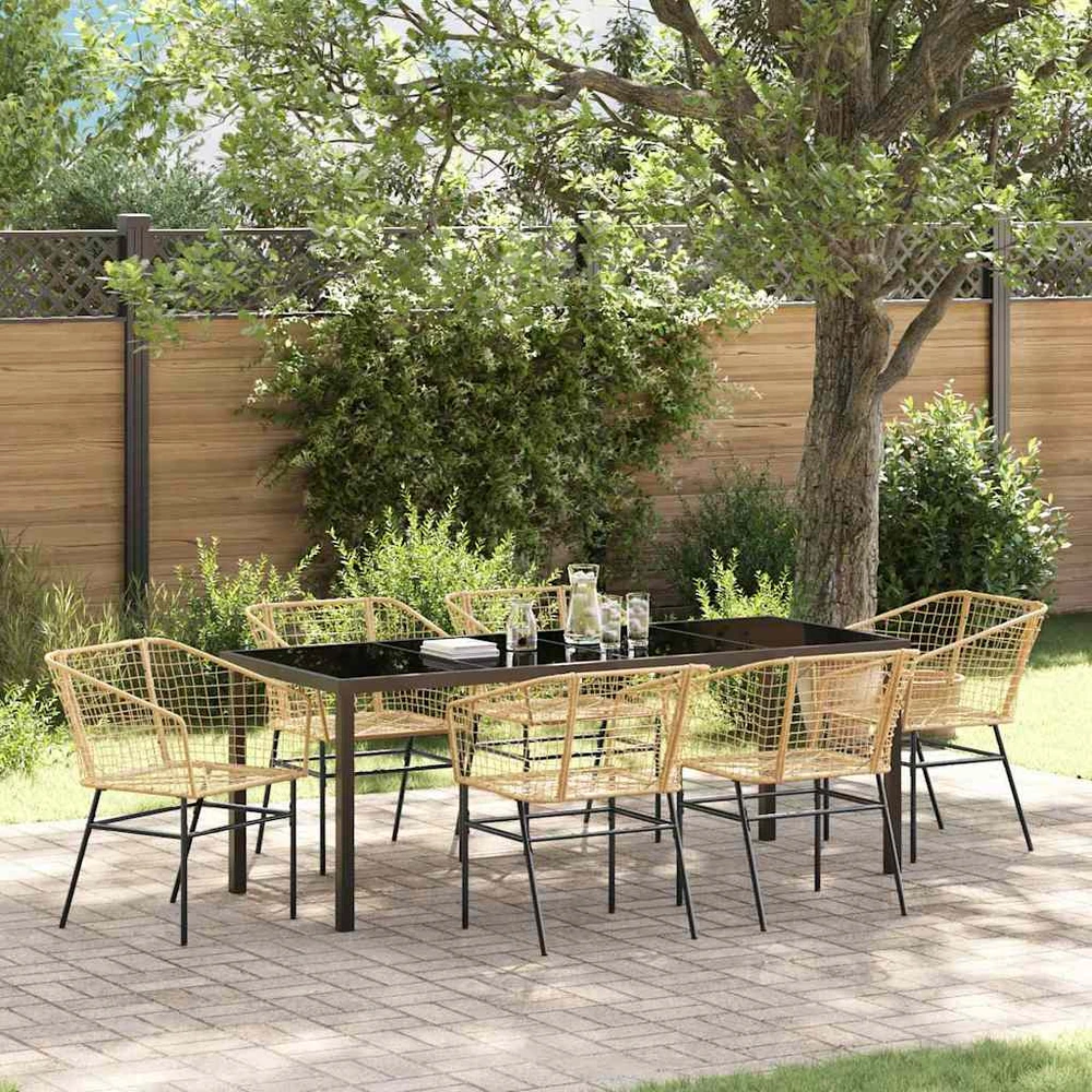 Sodo valgomojo komplektas 7 vnt. Ruda poliratanas