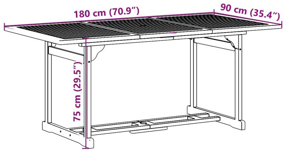 Lauko baldų komplektas Sodo valgomojo komplektas, 9 dalių, 180x90x75 cm, akacija