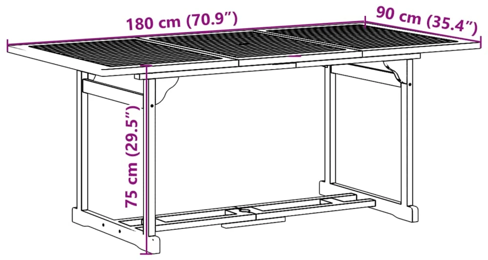 Lauko baldų komplektas Sodo valgomojo komplektas, 9 dalių, 180x90x75 cm, akacija