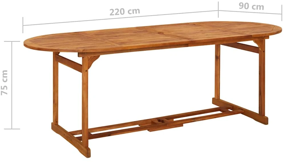 Lauko baldų komplektas Sodo valgomojo komplektas, 9 dalių, 220x90x75 cm, akacija